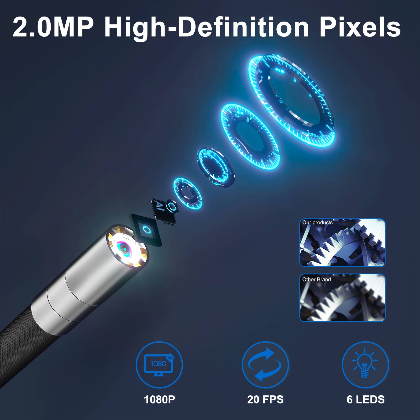 6.2Mm 1Mp Cmos Flexible Borescope 2 Way 180 Degree Borescope For Cell Phone Factory