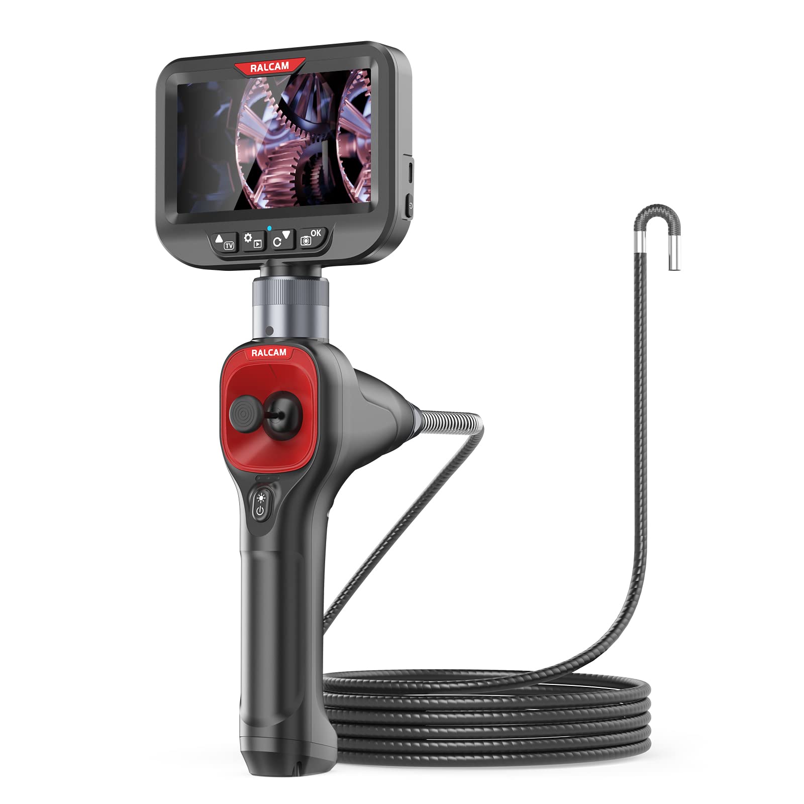 Ralcam 360° Articulating Borescope 6.2mm IP67 Waterproof Probe 4 Ways IPS Automotive Endoscope Inspection Camera with 6 Ajustable LED Lights