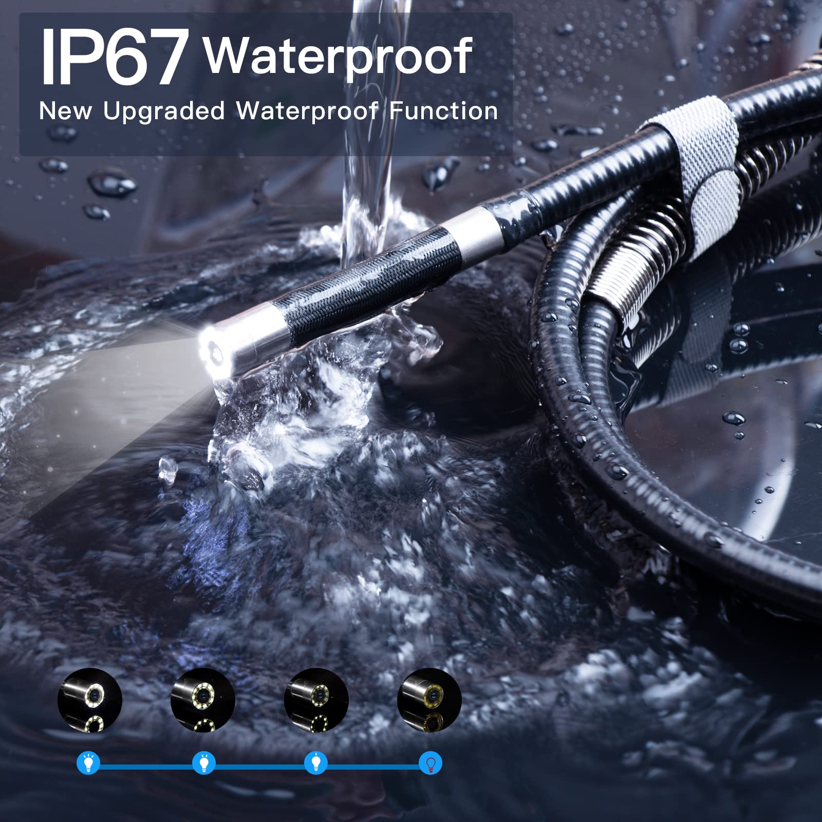 Ralcam Articulating Borescope, 8.5mm Lens IP67 Waterproof Steering Probe, HD 1080P Inspection Camera with Light, Endoscope Compatible with Android and iOS Phone 6.6 FT Snake Cable