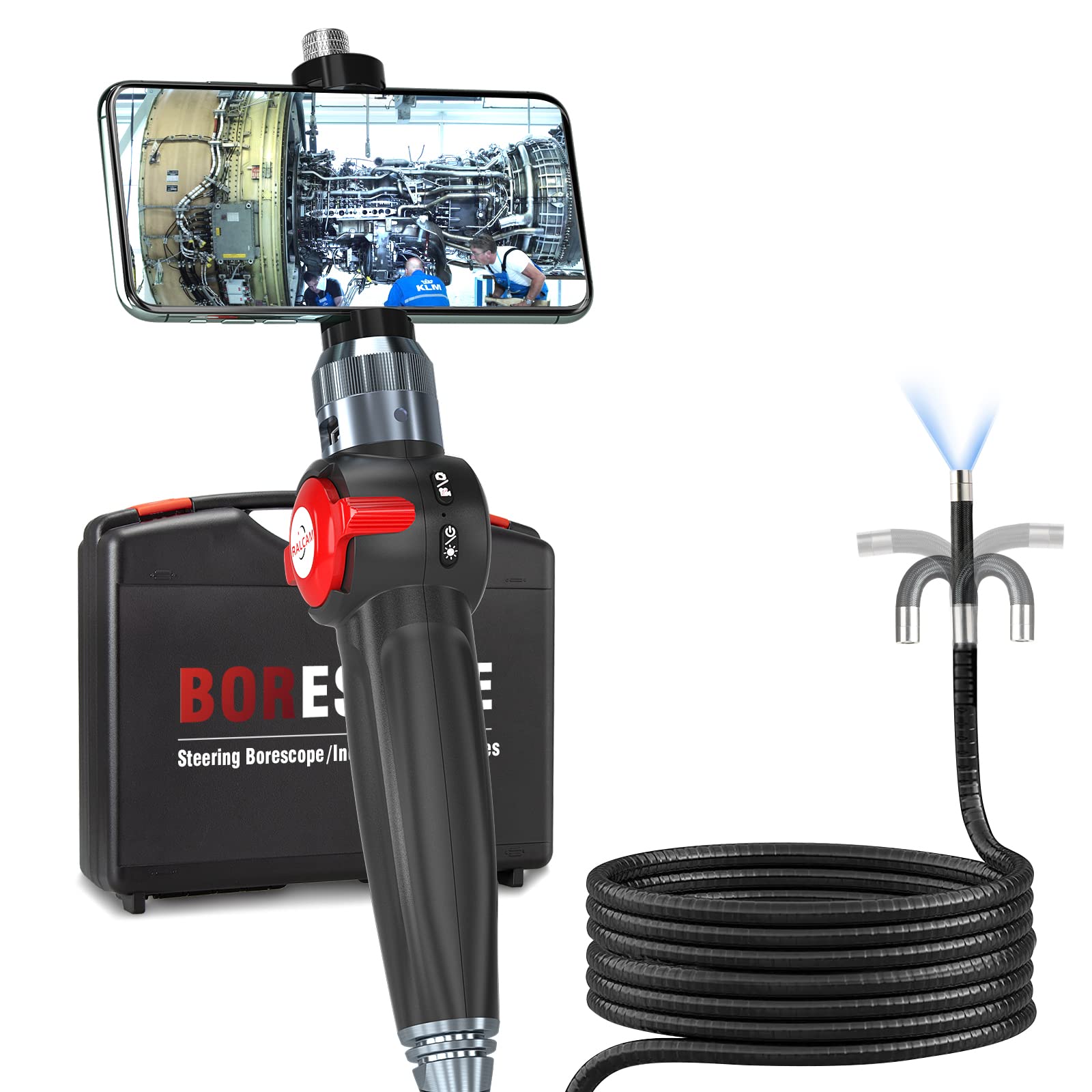 Ralcam Articulating Borescope, 8.5mm Lens IP67 Waterproof Steering Probe, HD 1080P Inspection Camera with Light, Endoscope Compatible with Android and iOS Phone 6.6 FT Snake Cable